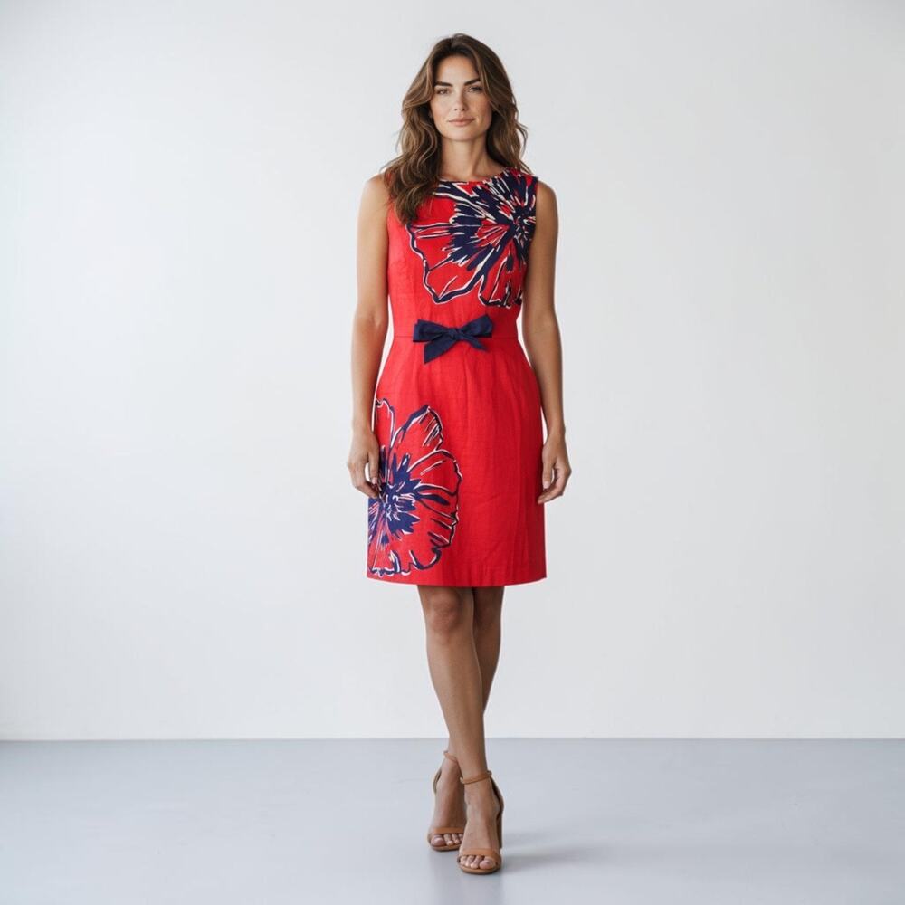 Lilly Pulitzer Evie Red, White & Blue Sleeveless Floral Dress Bow Size 4